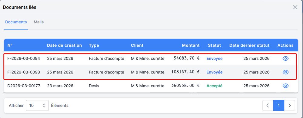 Plusieurs factures d'acompte pour un même dossier dans ZOOMBAT